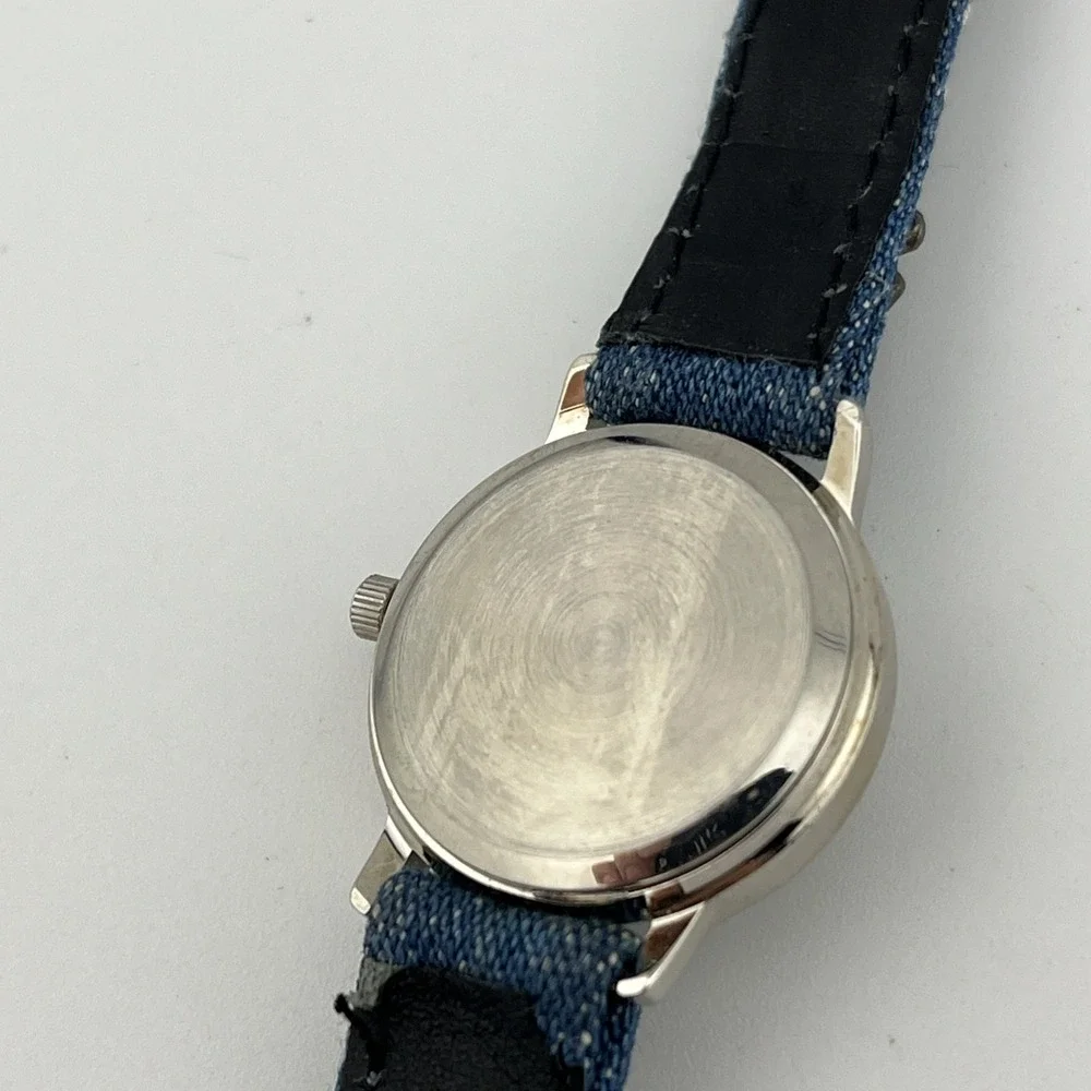Jennie‎ B Watch Women 24mm Case Denim Leather Silver Tuquoise Band- New Battery